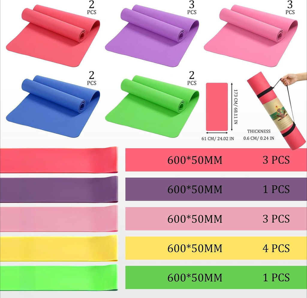 36‑Pcs Yoga Set with Mats Bands Straps