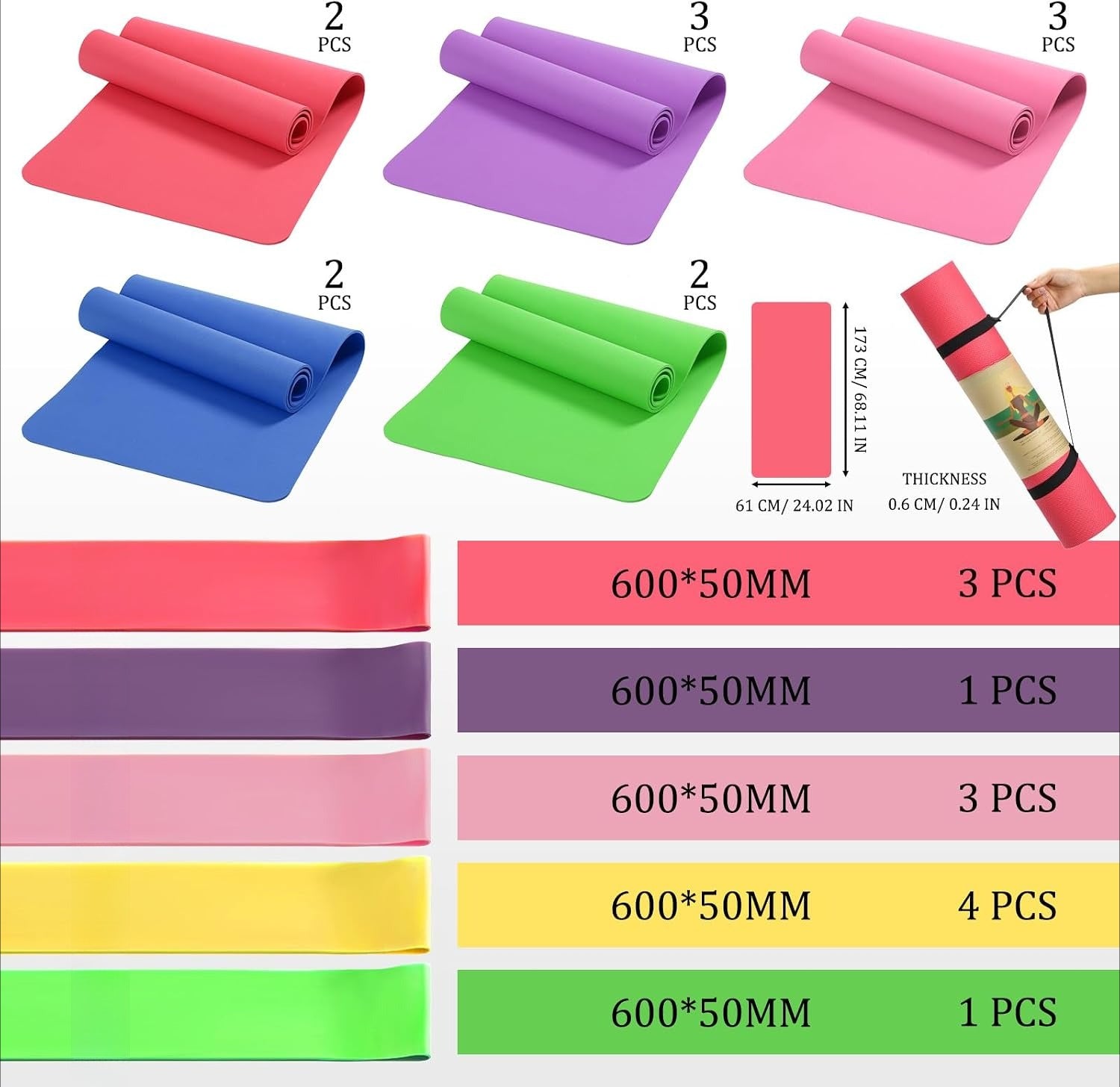36‑Pcs Yoga Set with Mats Bands Straps