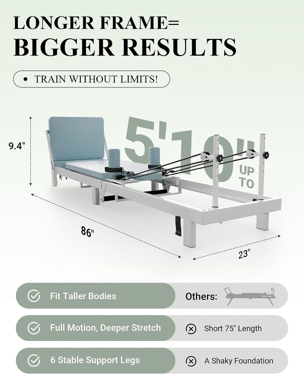 86" Foldable 400‑Lbs Home Pilates Reformer