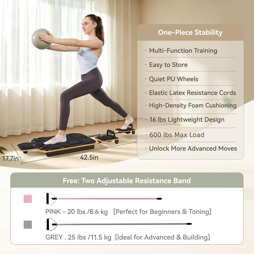 Solid Maple Home Pilates Reformer，610‑Lbs Capacity