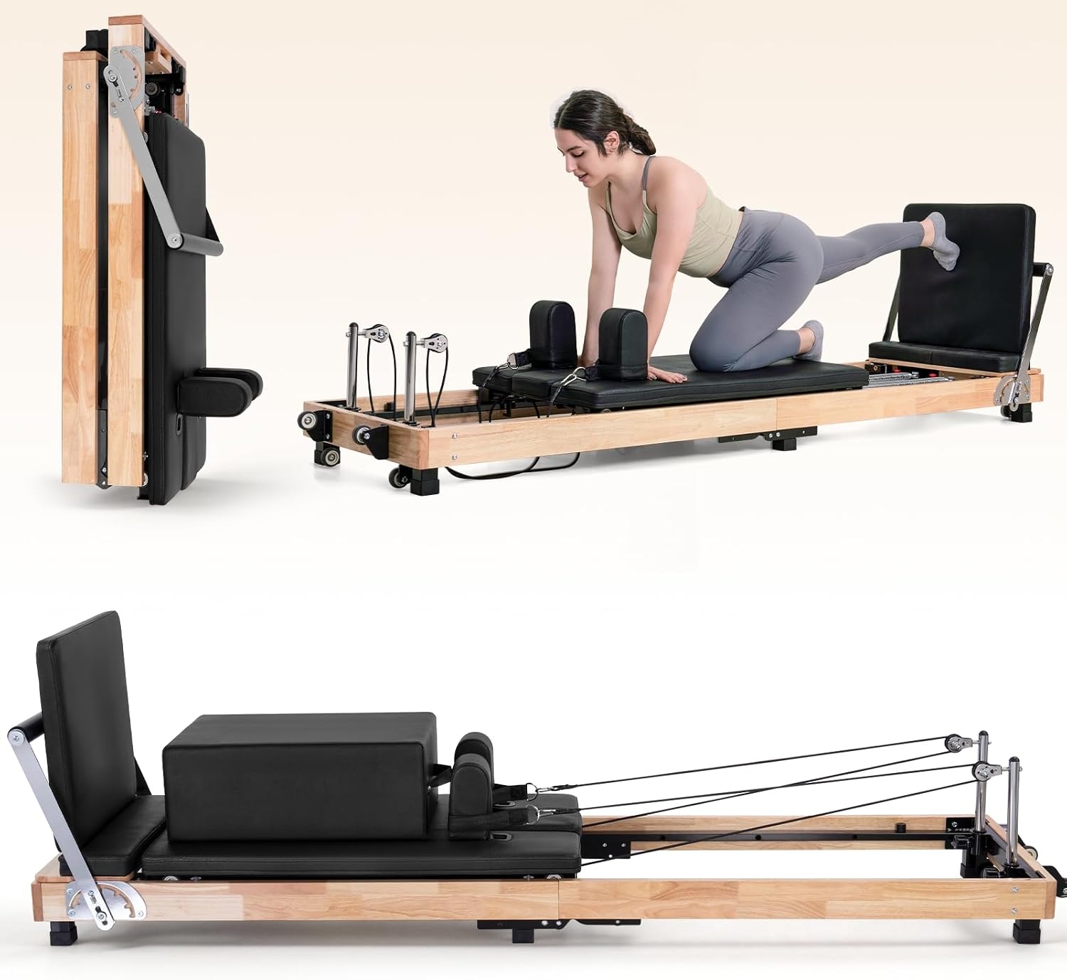 93" Oak Foldable Studio‑Grade Pilates Reformer