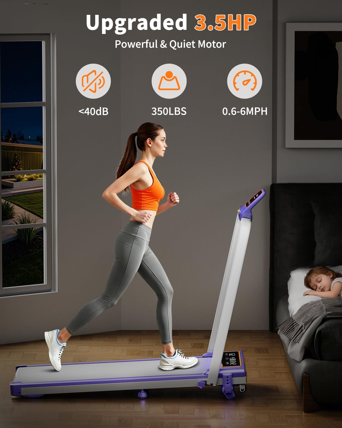 3.5HP 350‑Lbs 15% Incline Folding Walking Pad