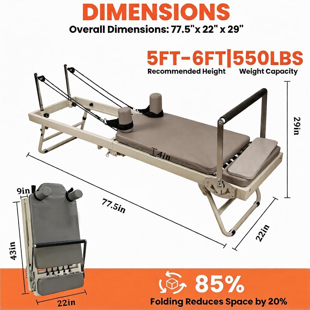 Foldable 550‑Lbs Steel Home Pilates Reformer