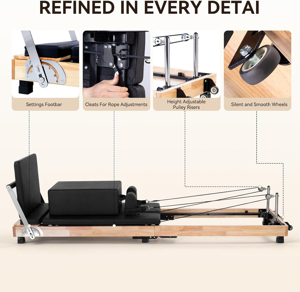 93" Oak Foldable Studio‑Grade Pilates Reformer