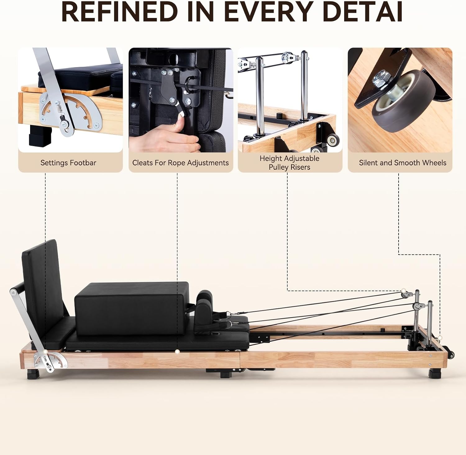 93" Oak Foldable Studio‑Grade Pilates Reformer