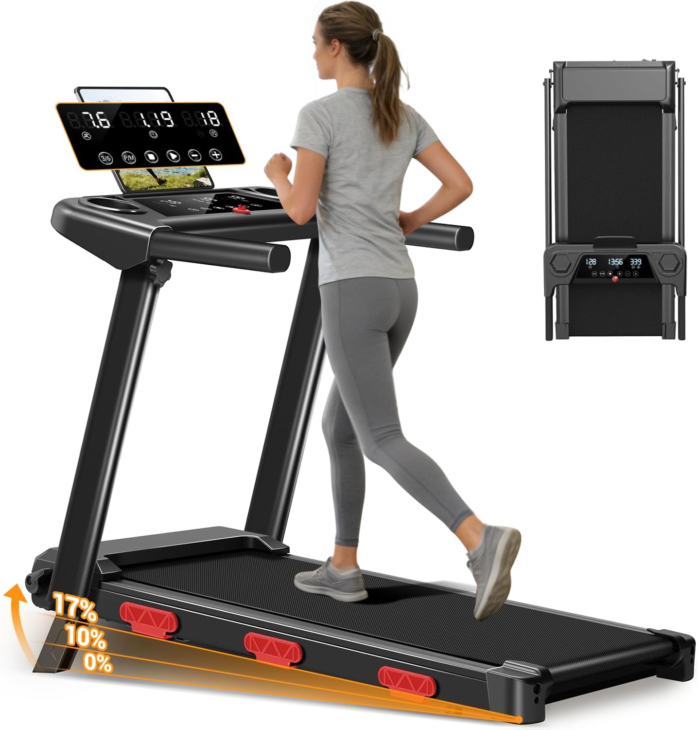 3.0HP 350‑Lbs 17% Incline Folding Treadmill