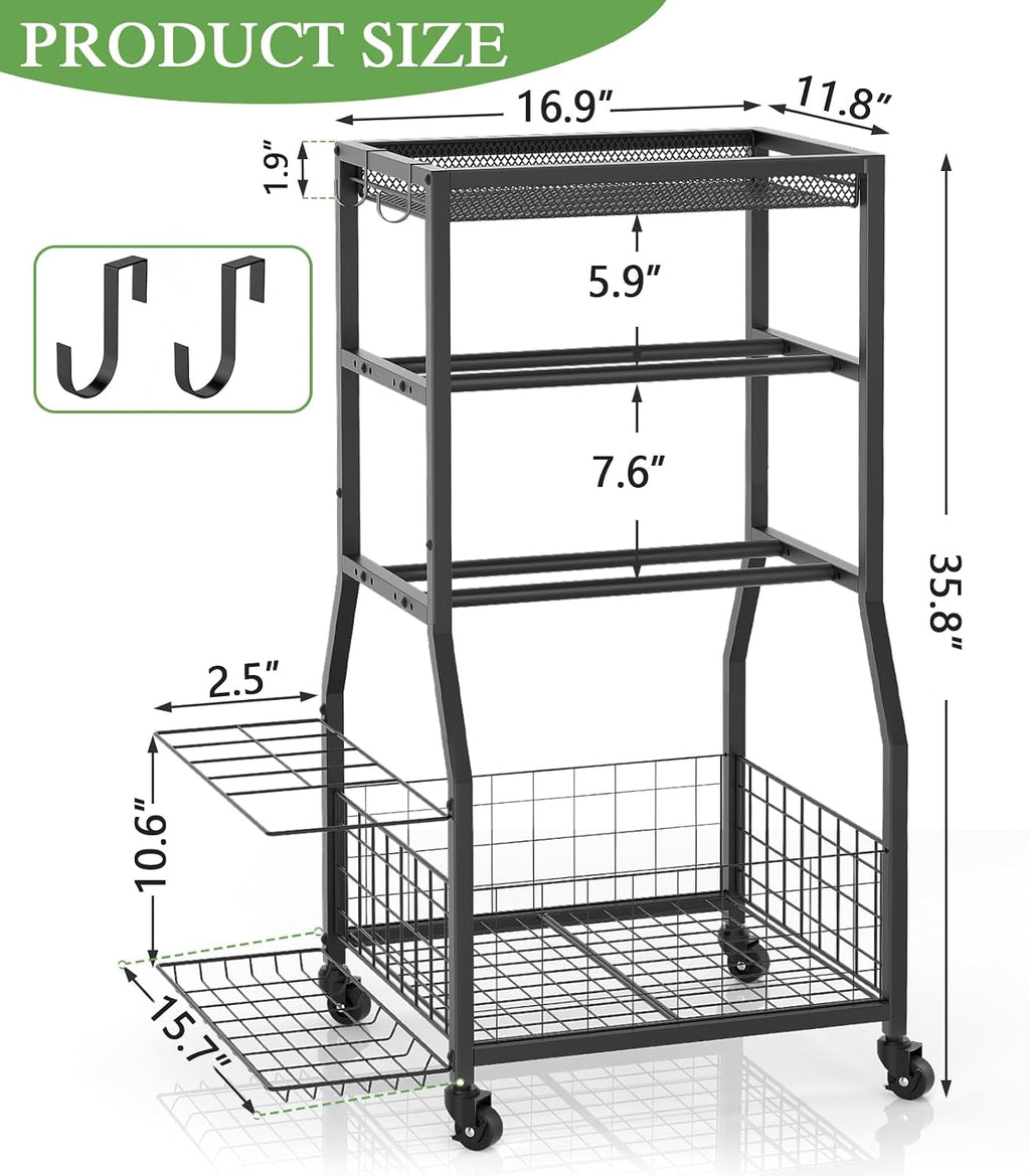 Home Gym Storage Rack with Wheels Hooks Mat Holder