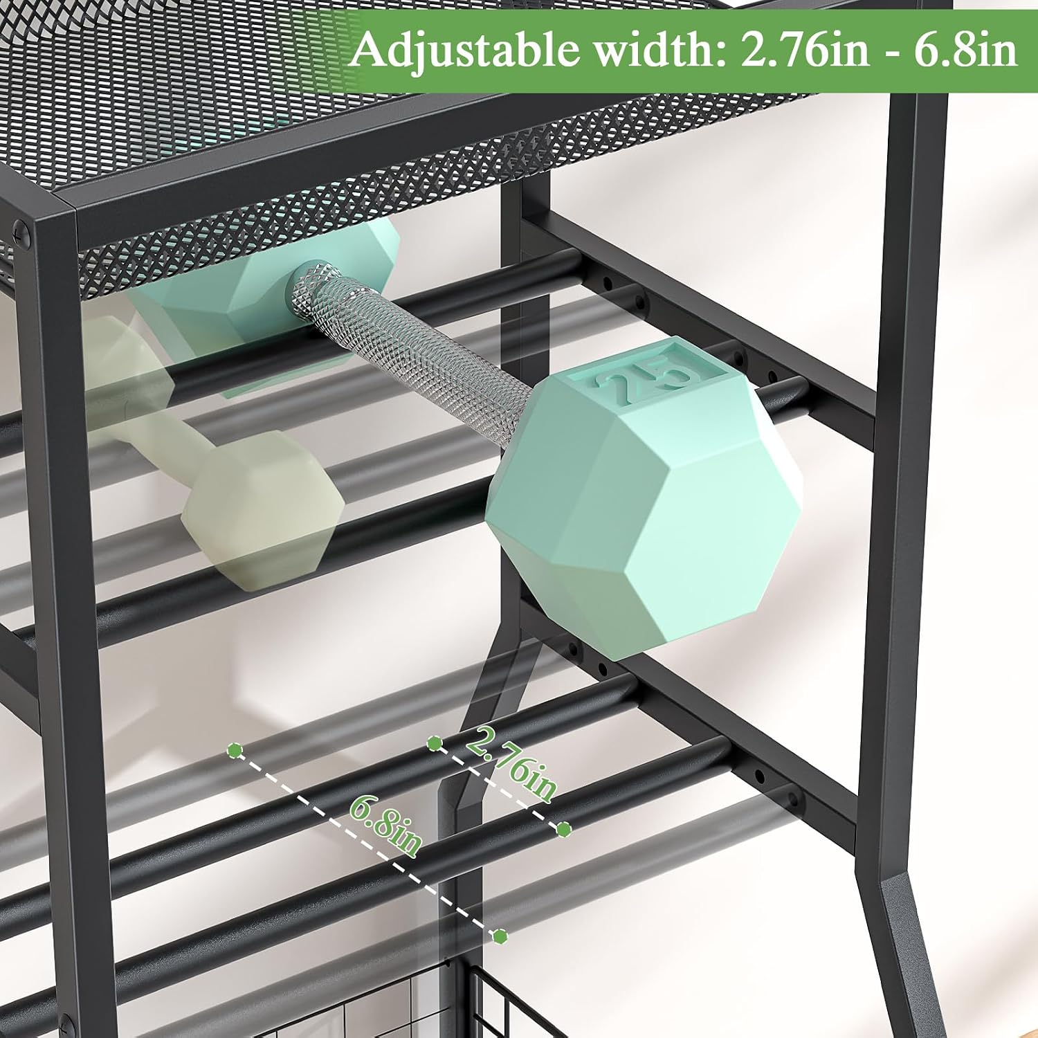 Home Gym Storage Rack with Wheels Hooks Mat Holder