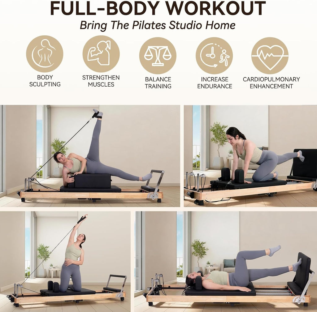 93" Oak Foldable Studio‑Grade Pilates Reformer
