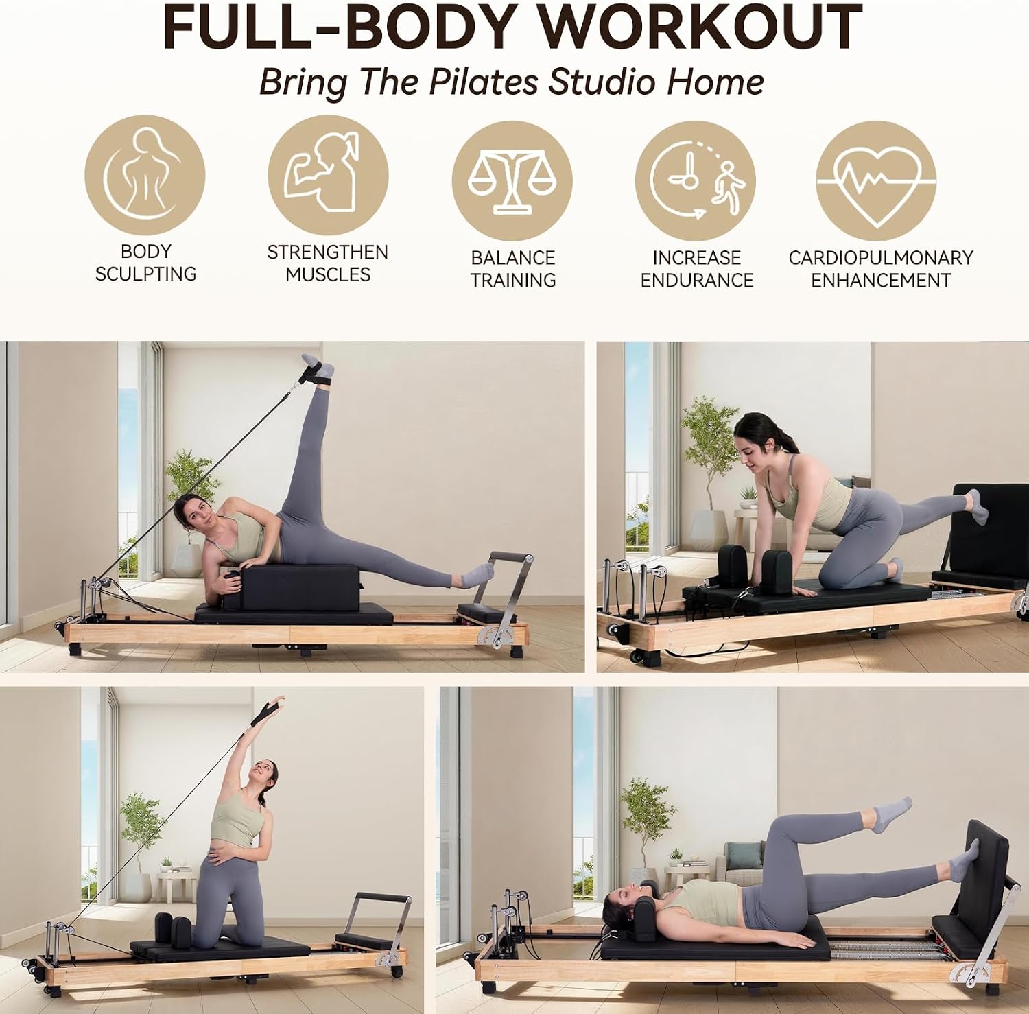 93" Oak Foldable Studio‑Grade Pilates Reformer