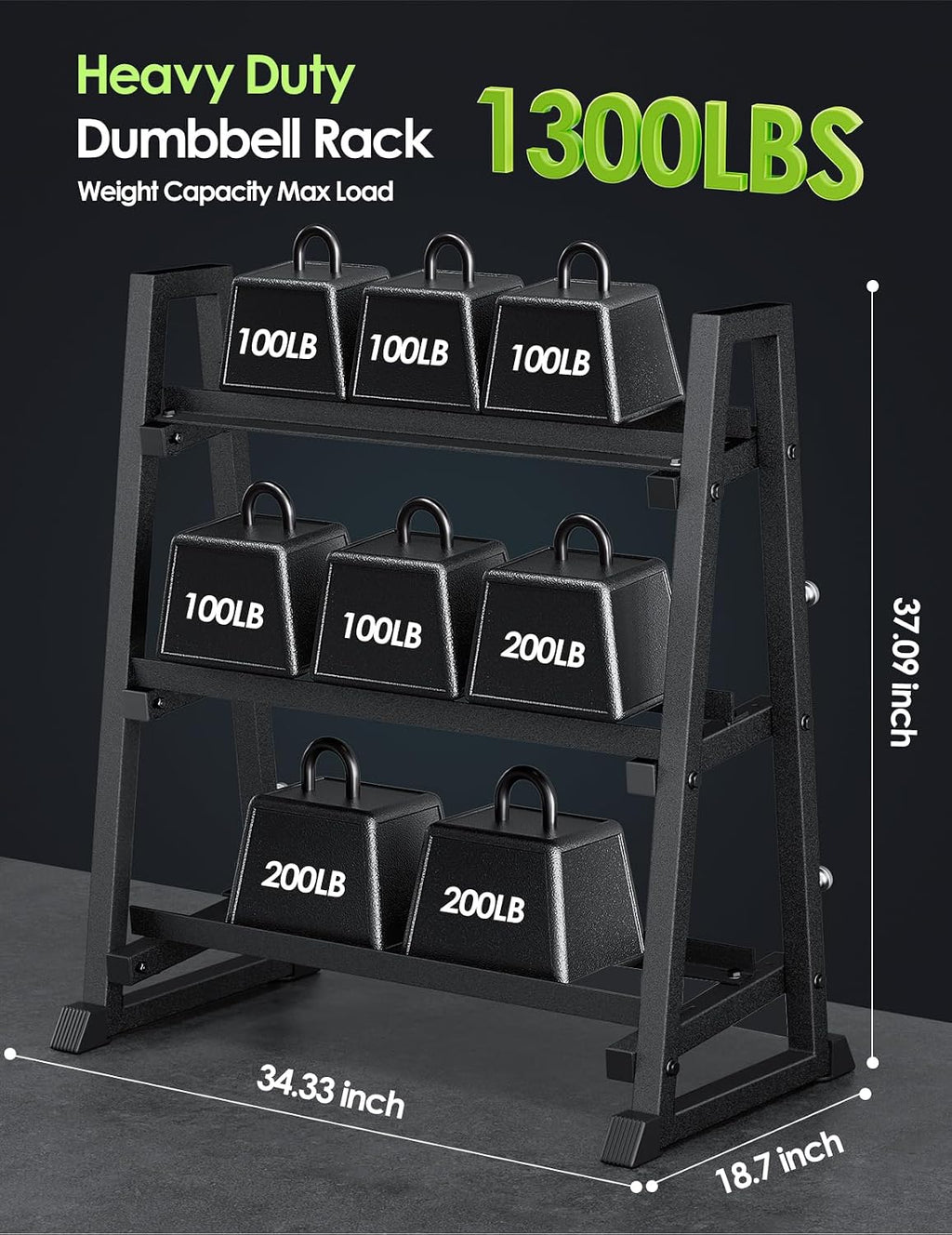 3‑Tier 1300‑Lbs Dumbbell Rack