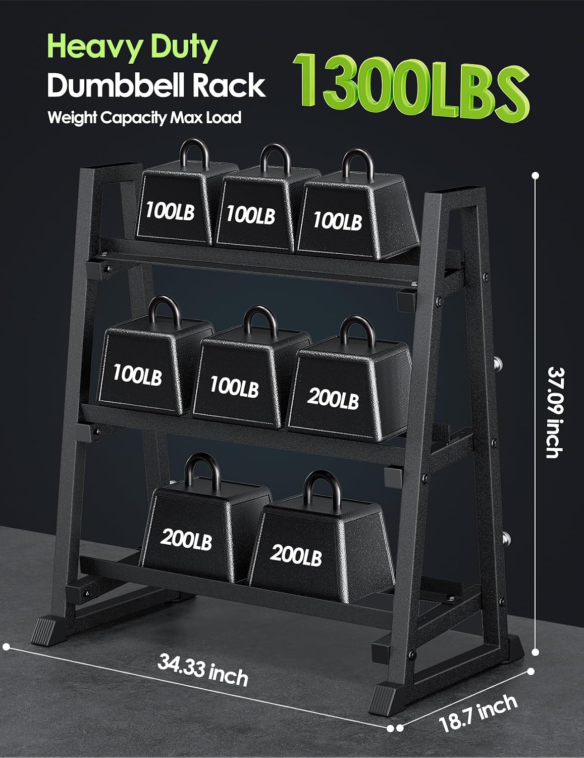 3‑Tier 1300‑Lbs Dumbbell Rack