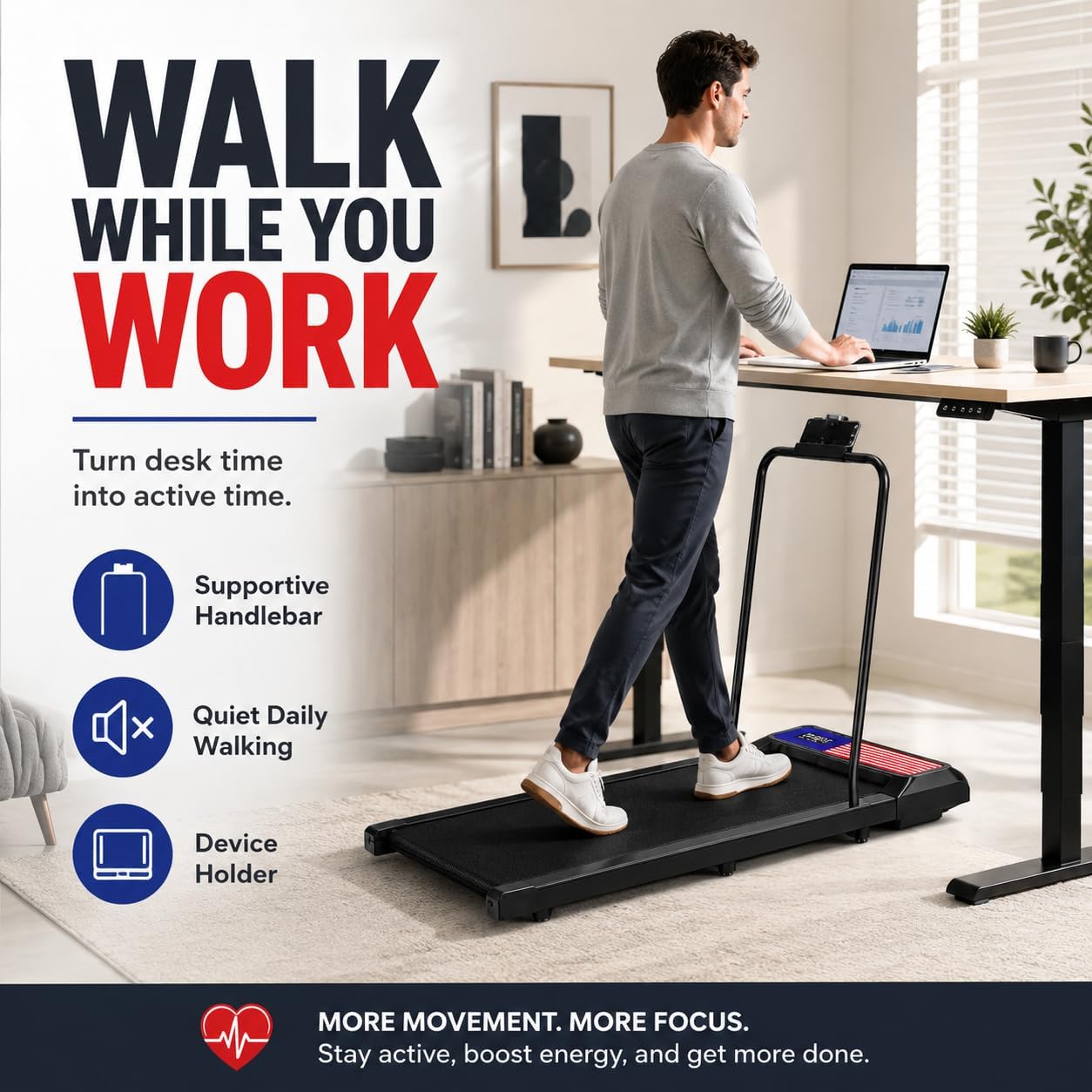 2.5HP 265‑Lbs 8% Incline Walking Pad Treadmill