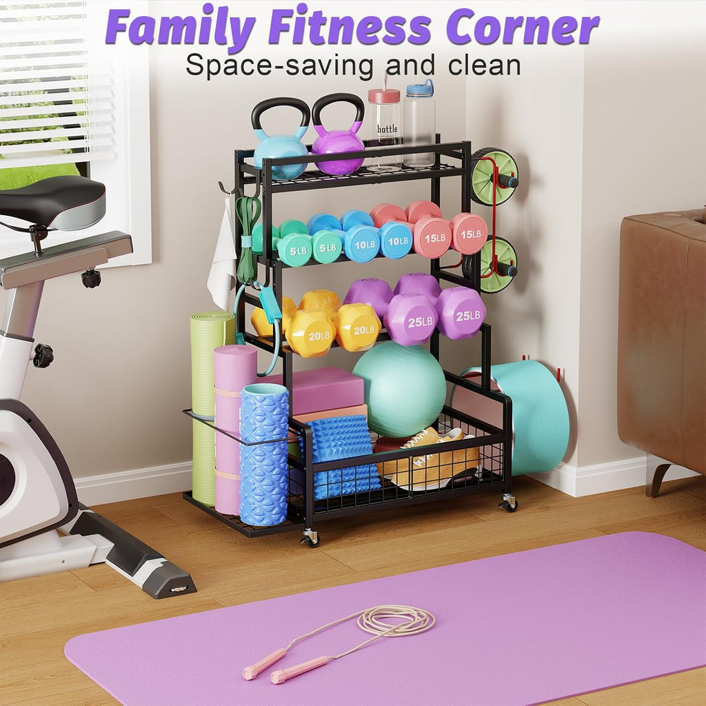490‑Lbs Mobile Dumbbell Rack with Wheels Hooks