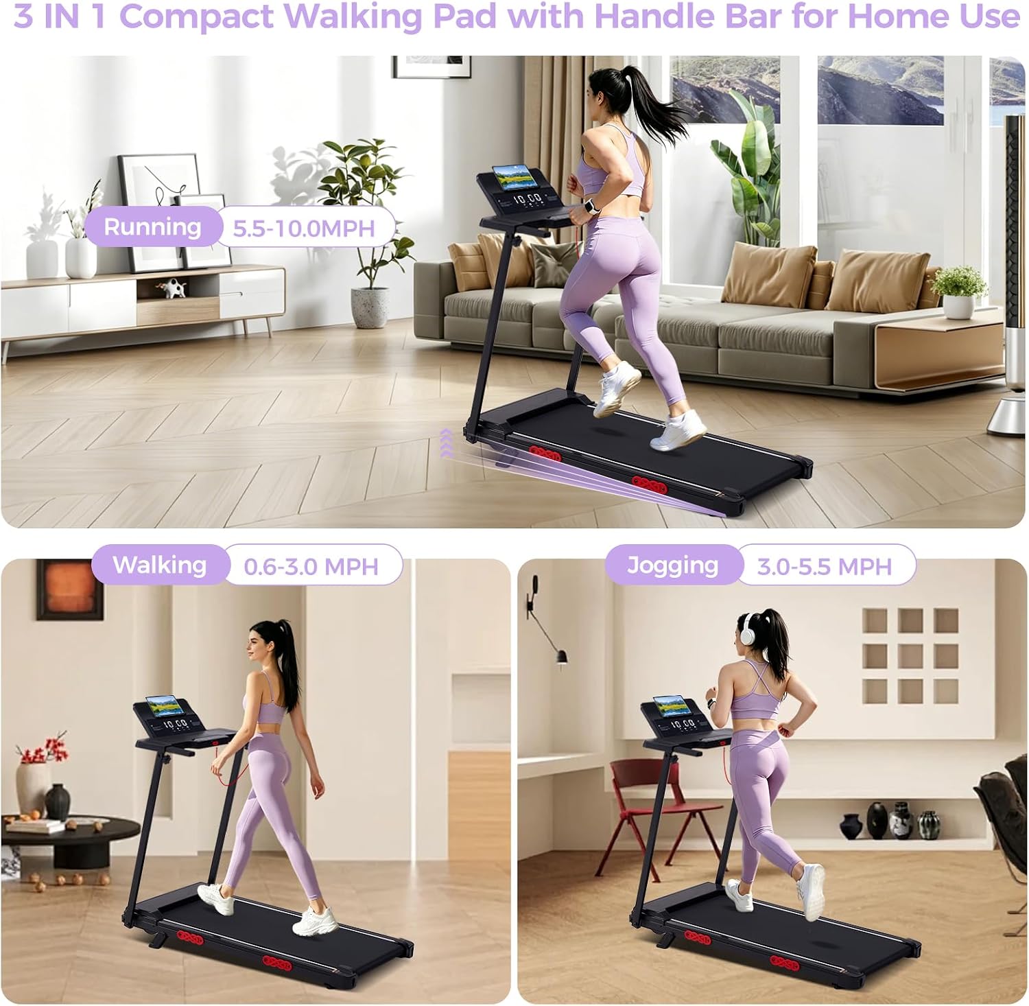3.0HP 350‑Lbs Incline Walking Pad Treadmill
