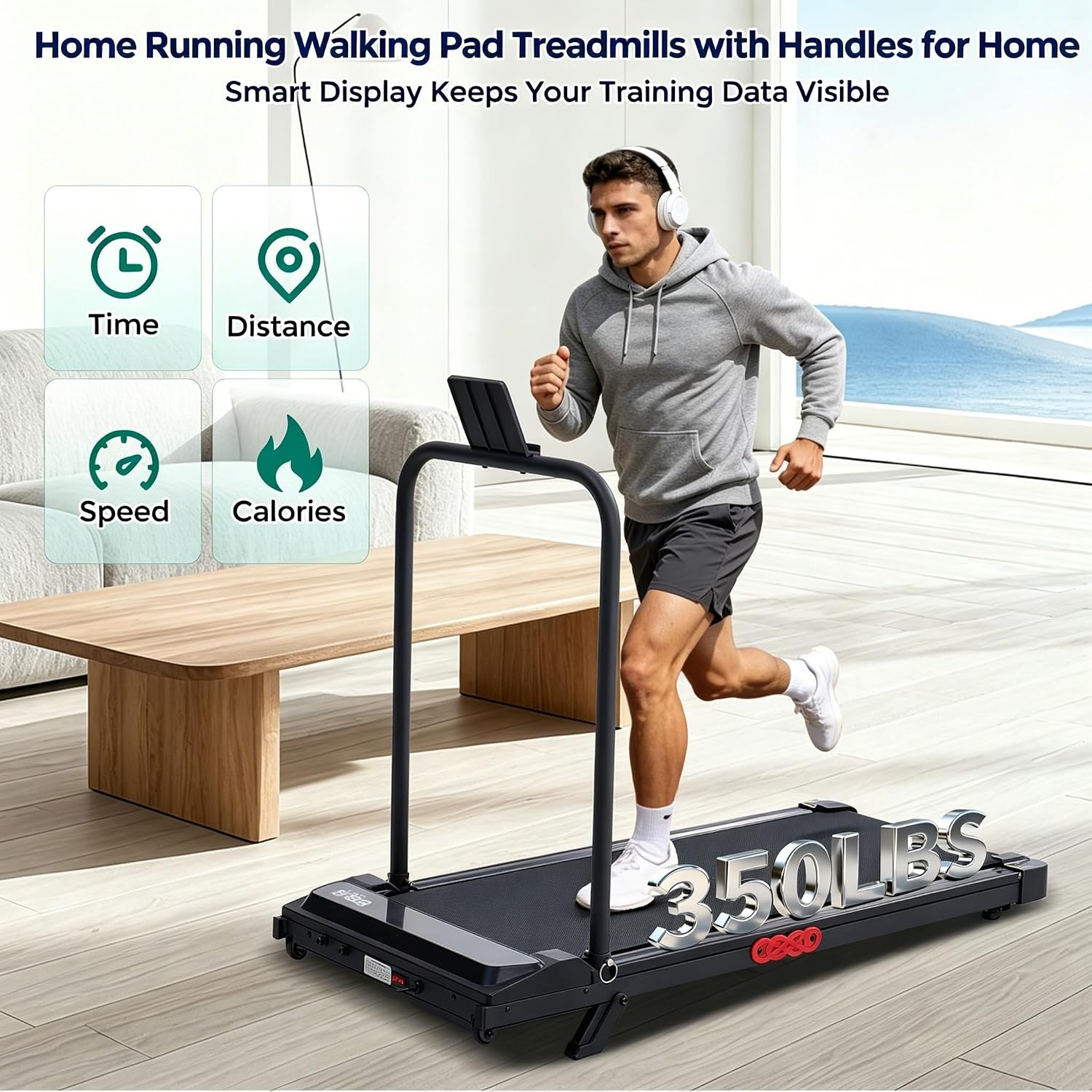 3.0HP 350‑Lbs Incline Walking Pad Treadmill