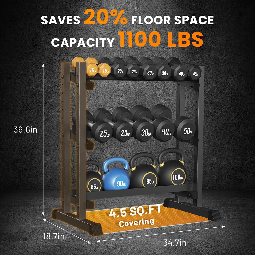 3‑Tier 1200‑Lbs Adjustable Dumbbell Rack