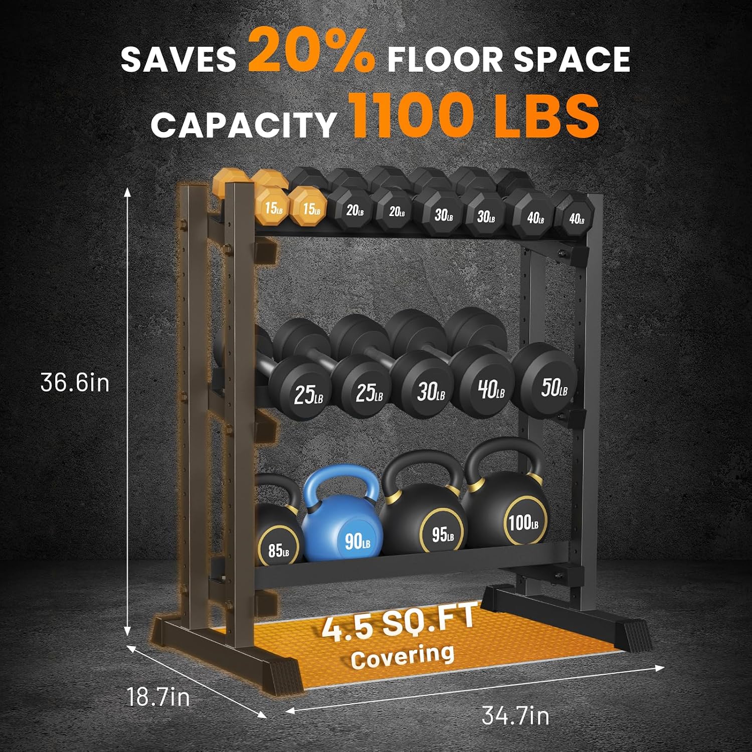 3‑Tier 1200‑Lbs Adjustable Dumbbell Rack