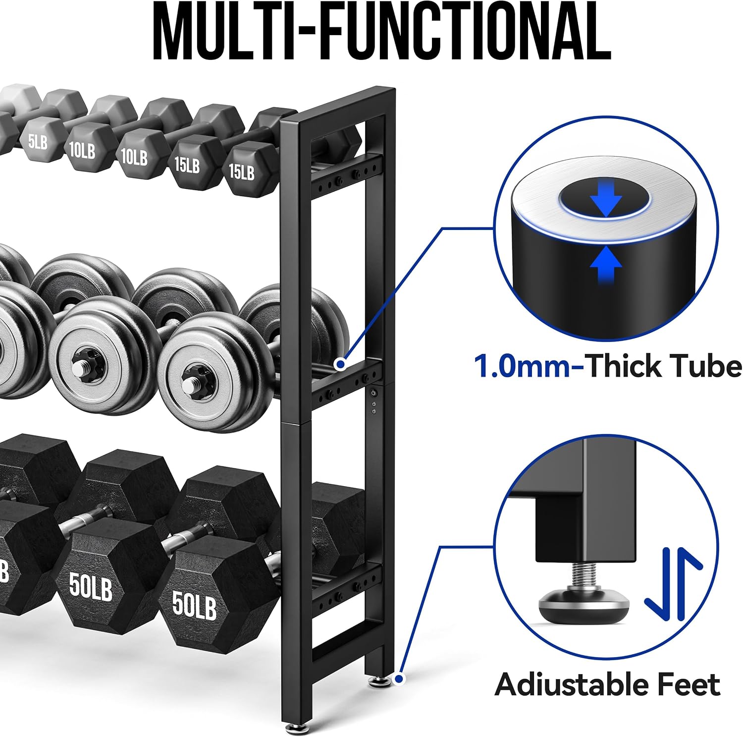 3‑Tier Home Gym Dumbbell Rack