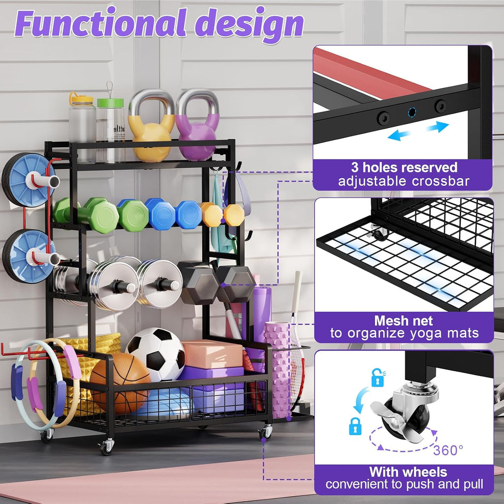 490‑Lbs Mobile Dumbbell Rack with Wheels Hooks