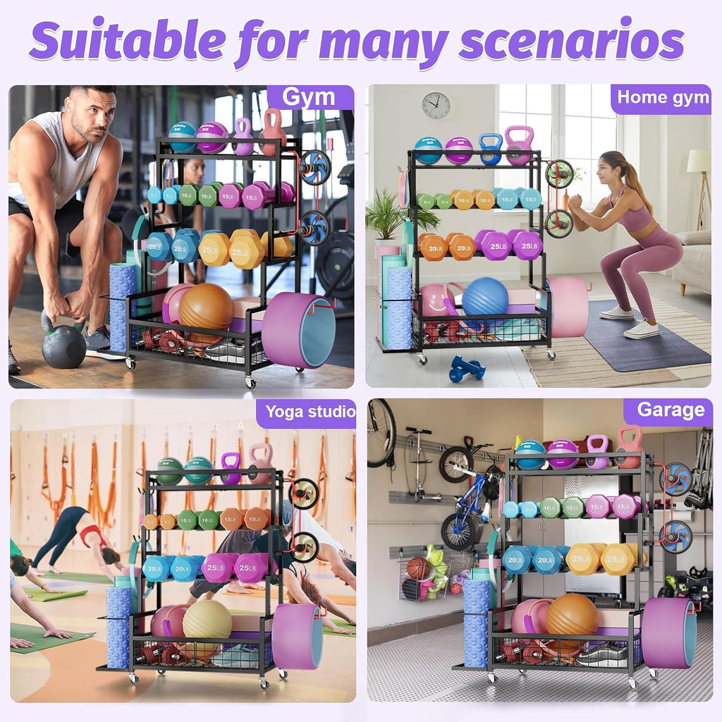 490‑Lbs Mobile Dumbbell Rack with Wheels Hooks