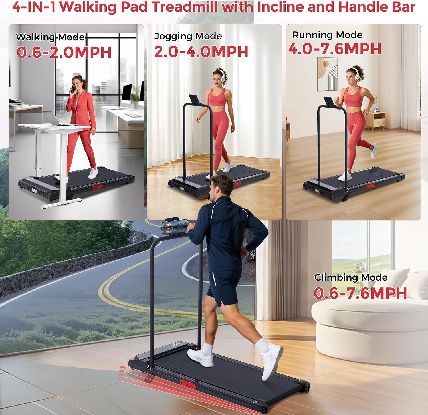 350‑Lbs Incline Walking Pad Treadmill