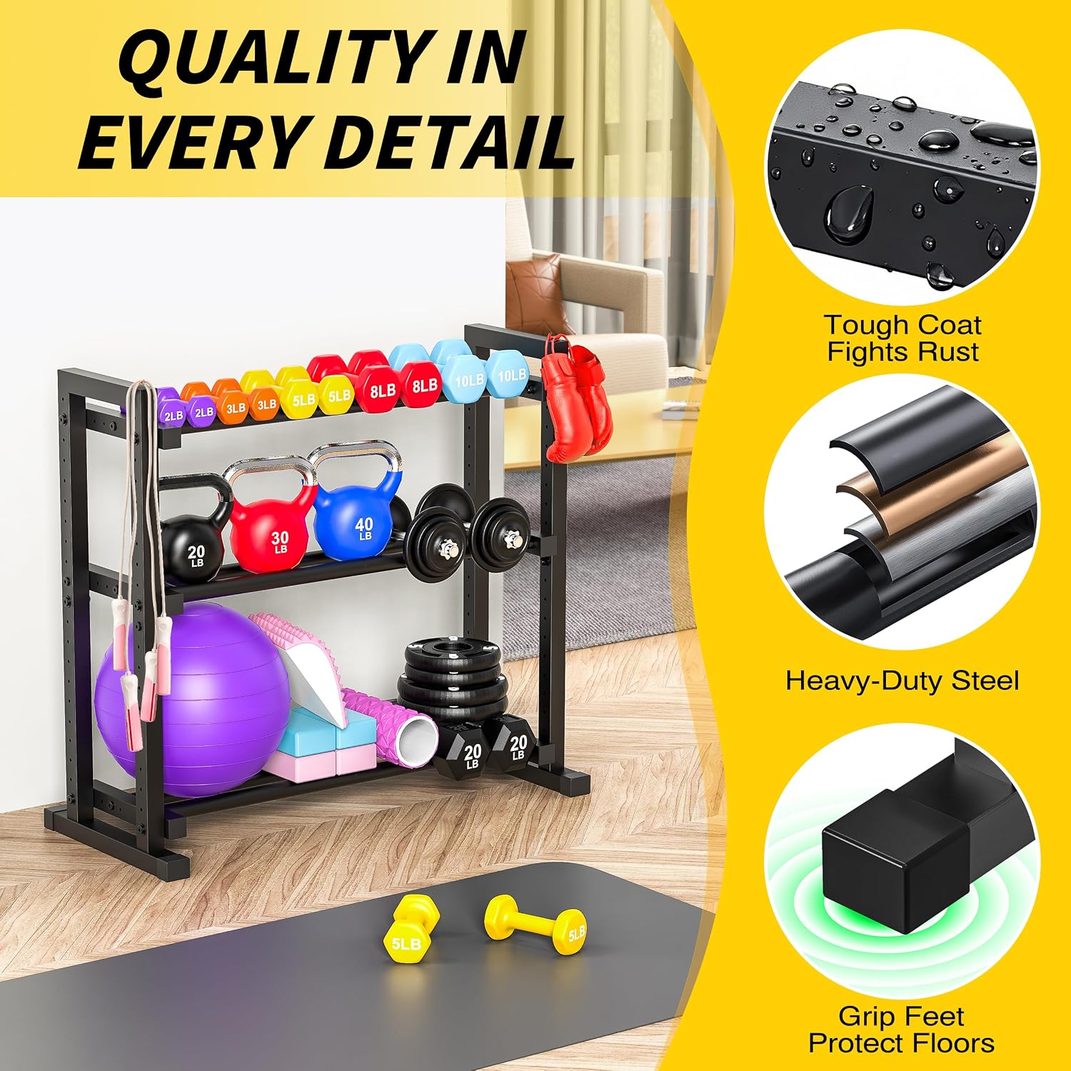 3‑Tier 450‑Lbs Adjustable Dumbbell Rack