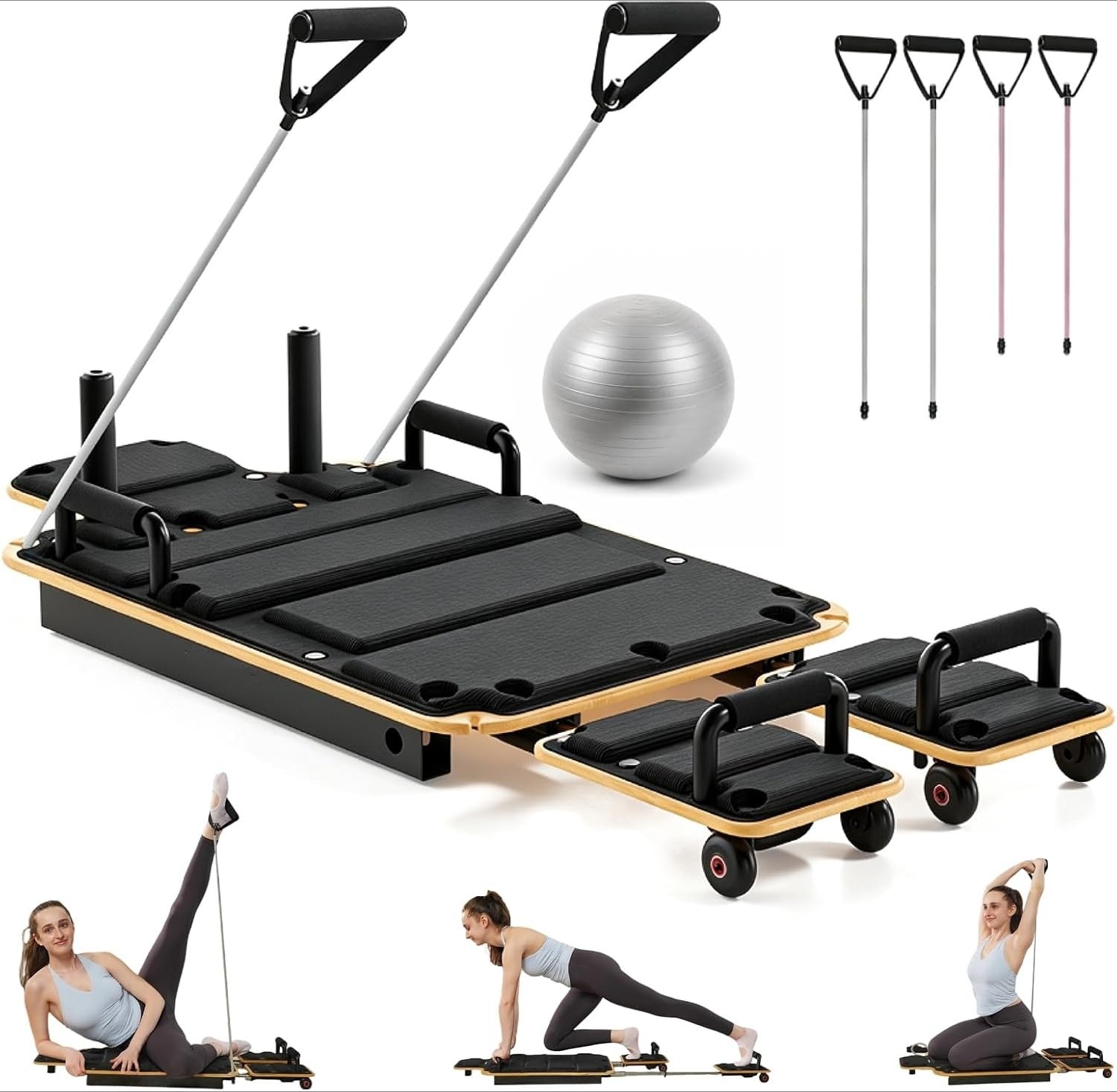 Solid Maple Home Pilates Reformer，610‑Lbs Capacity